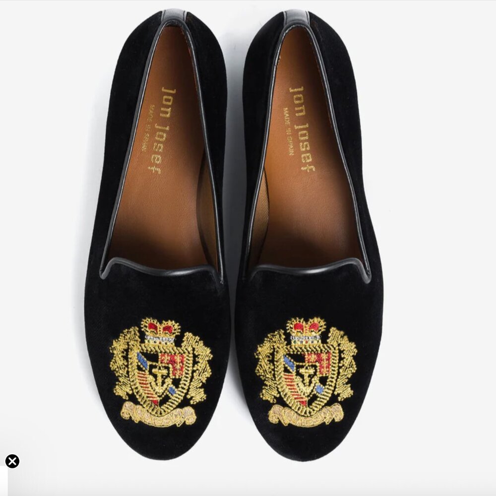 Jon Josef Velvet Smoking Slipper Gatsby Emblem Size 6‎